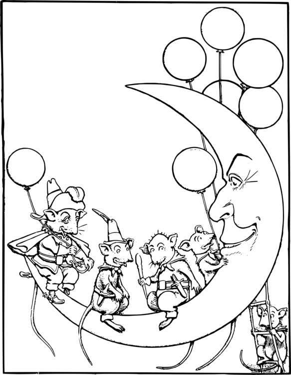 Computer Mouse Black And White Mammal Moon - Moon With Mouse Clipart Black And White (583x750), Png Download