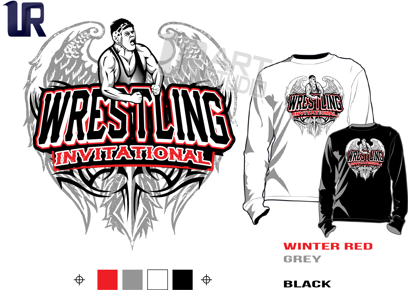 Wrestling Invitational Tshirt Vector Design Separated - Color (1564x1113), Png Download