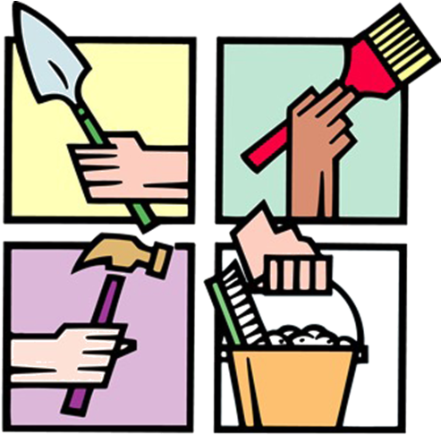 Png Black And White Stock Church Construction Clipart - Church Work Day Clipart (500x491), Png Download