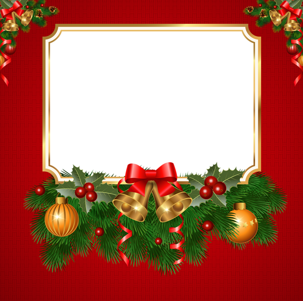 Download Christmas Card Border Clipart Santa Claus - Red Christmas Photo Frame (600x597), Png Download