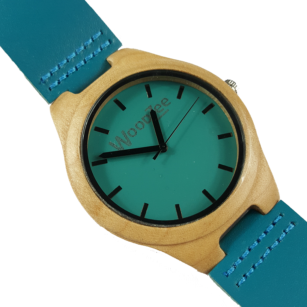 Wooden Bamboo Watch With Blue Leather Strap At Woodzee-wooden - Analog Watch (1024x1024), Png Download