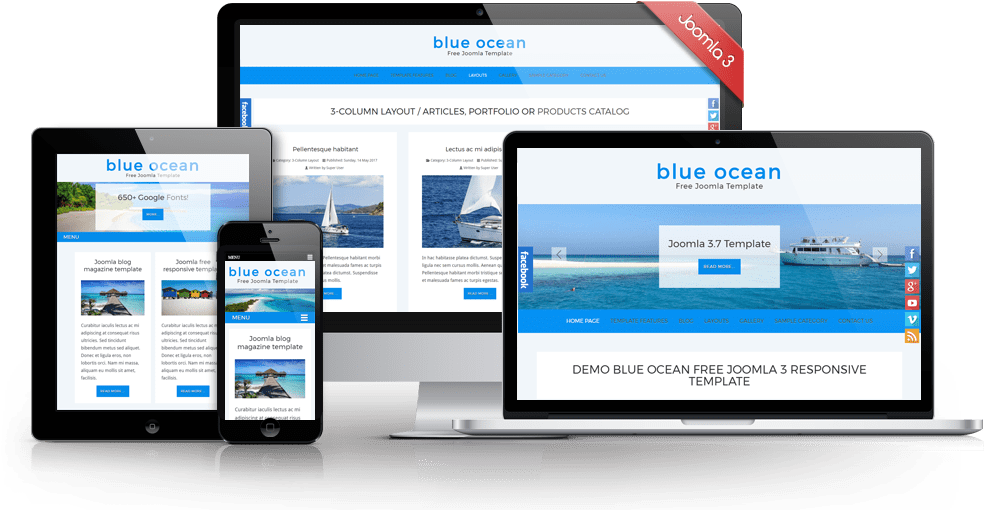 Blue Ocean Free Joomla - Template (1189x518), Png Download