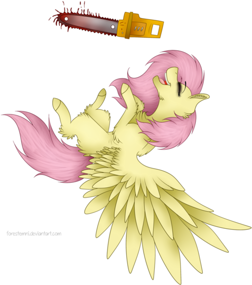 Forestemni, Blood, Chainsaw, Fluttershy, Laughing, - Fluttershy (562x600), Png Download