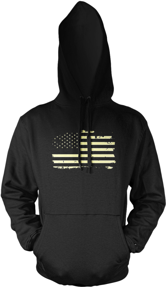 Distressed American Flag Pullover Hoodie - Hybris. Un Unisexe Chandail À Capuchon Noir Avec Un (627x1023), Png Download