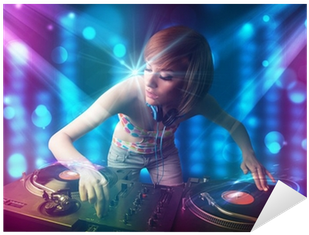 Dj Girl Mixing Music In A Club With Blue And Purple - Music (400x400), Png Download