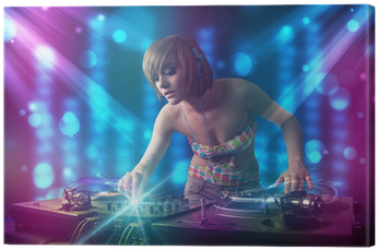 Dj Girl Mixing Music In A Club With Blue And Purple - Audio Mixing (400x400), Png Download