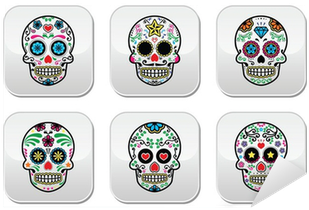 Mexican Sugar Skull, Dia De Los Muertos Buttons Set - Jolly Coroner: A Picaresque Novel (400x400), Png Download