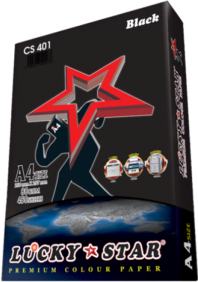 A4 Lucky Star Colour Paper Cs401 Black 80gsm 450 Sheets - Officeplus.com.my (600x600), Png Download