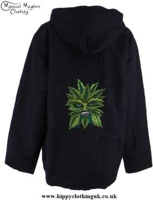 Black Embroidered Green Man Cotton Jacket With Hood - Jacket (324x410), Png Download