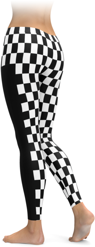 Checkered Flag Racing Stripe Leggings - Leggings (740x896), Png Download