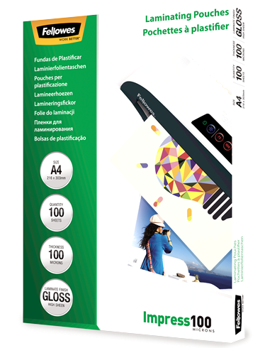 A4 Glossy 100 Micron Laminating Pouch - Lamineerhoes Fellowes A3 2x100micron 100stuks (500x500), Png Download