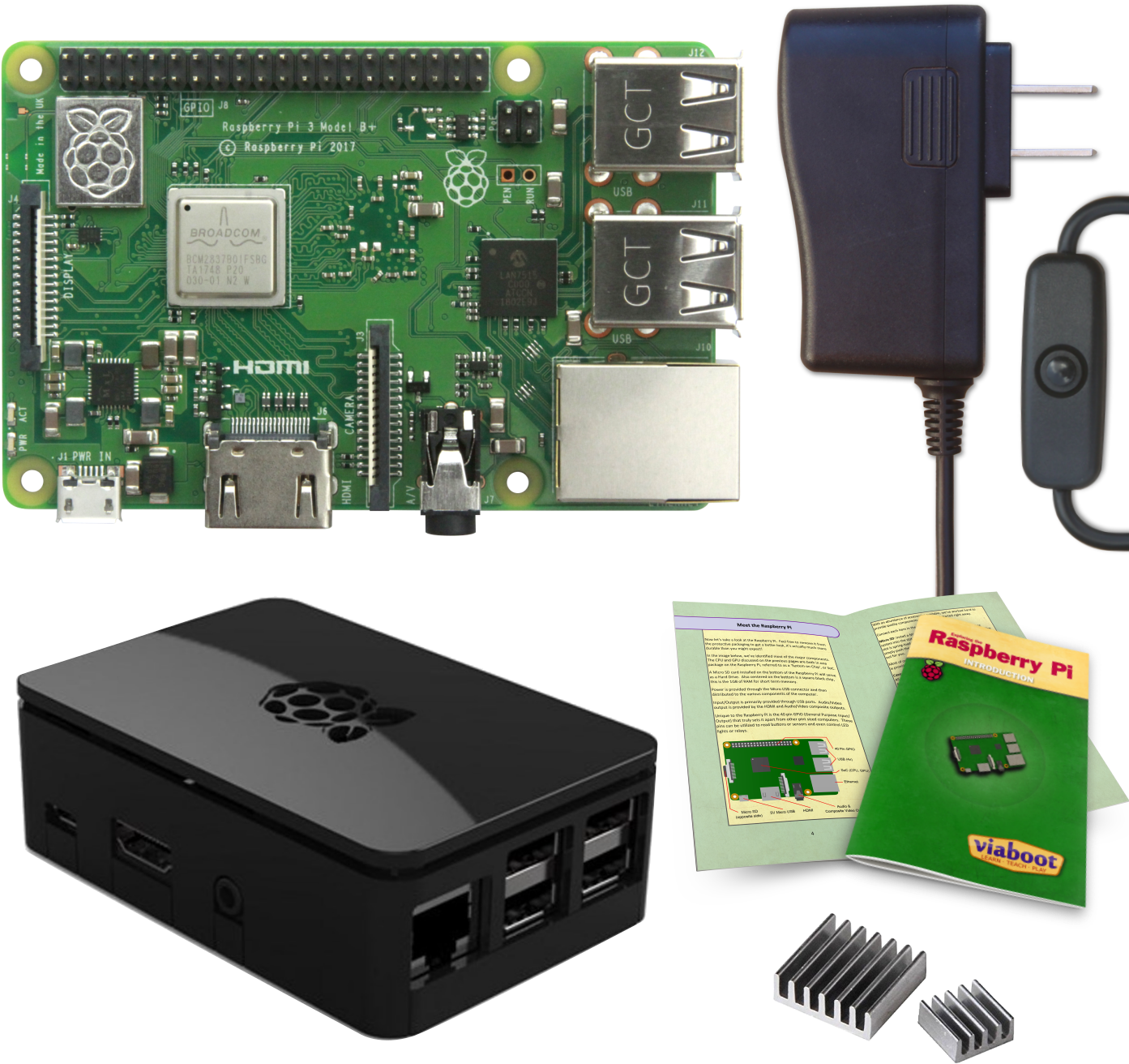 Viaboot Raspberry Pi 3 B Power Kit With Premium Black - Designspark Raspberry Pi 3 Case, Black, Asm-1900036-21 (1406x1406), Png Download