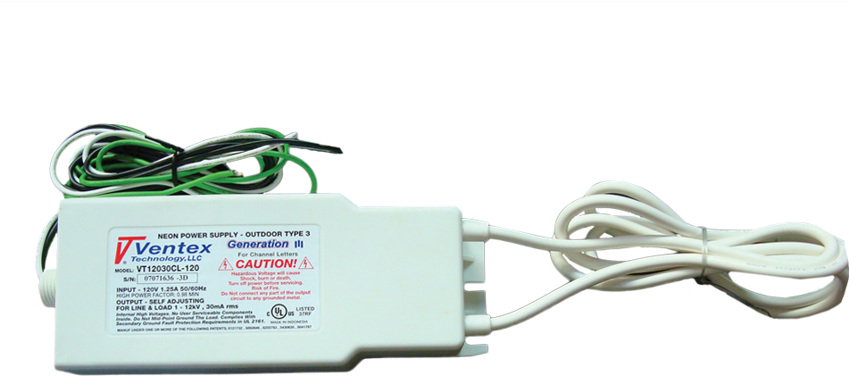 Ventex Electronic Neon Transformer, Channel Letter - Ventex Vt12030cl-120 Neon Transformer Power Supply (960x640), Png Download