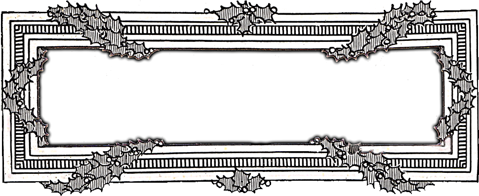 Christmas Clip Art Holly Frame - Vintage Christmas Clip Art Black And White (1000x400), Png Download