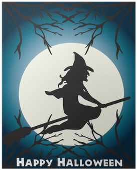 Halloween Flying Witch On A Broom Scene Poster • Pixers® - Halloween (400x400), Png Download