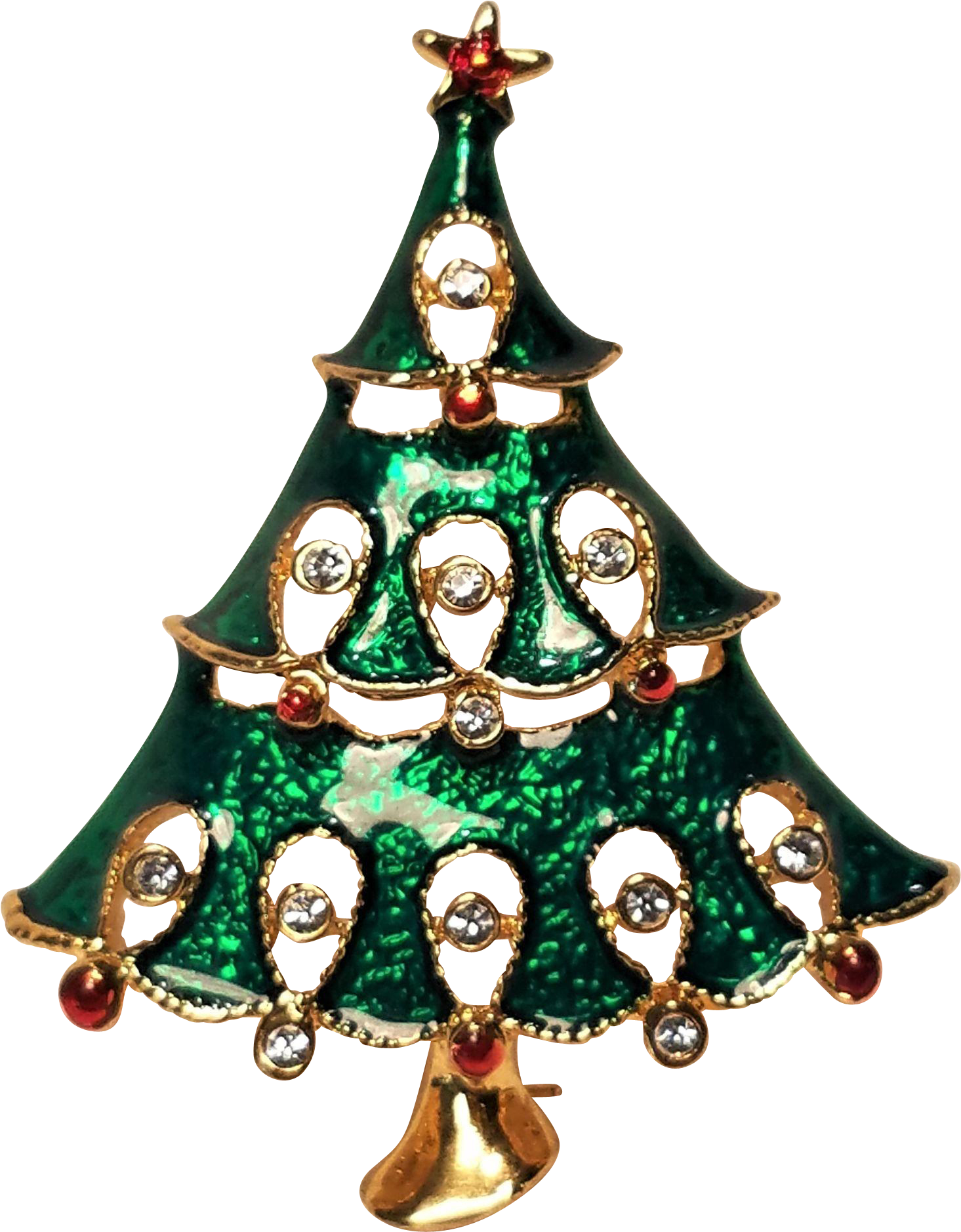 Vintage Christmas Green Enamel Tree Pin With Rhinestones - Christmas Ornament (1877x1877), Png Download