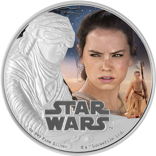 Fine Silver Coloured Coin Star Warstm - Star Wars Rey Coin (570x570), Png Download