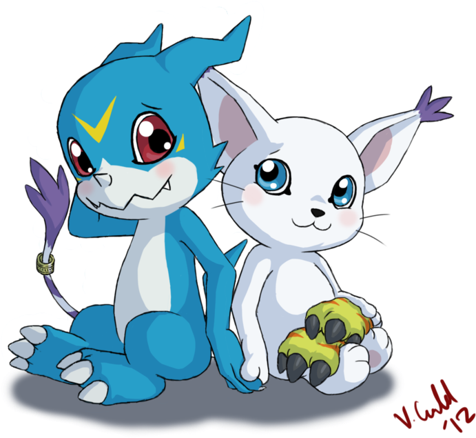 Cute Couple - Veemon Y Gatomon (800x655), Png Download