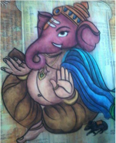 Emboss Vinayagar Painting With Glitters - Cartoon (640x480), Png Download