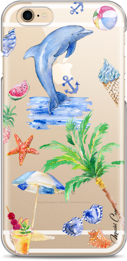 Coque Iphone 6/6s Summer Watercolor Pattern Sea - Iphone 6 (1230x900), Png Download