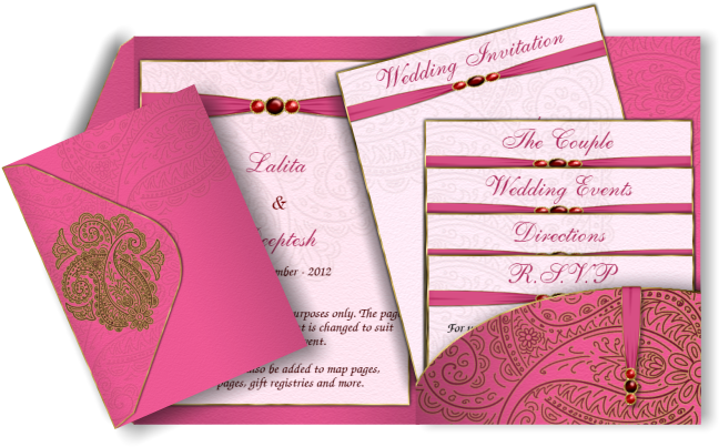 Bright Pink Pocket Fold Henna Email Wedding Invitation - Wedding Invitation Cards Pink (670x426), Png Download