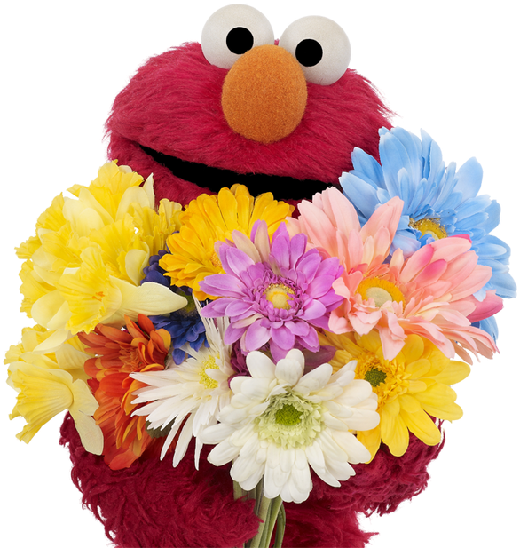 Elmo On Twitter - Elmo With Flowers (600x622), Png Download