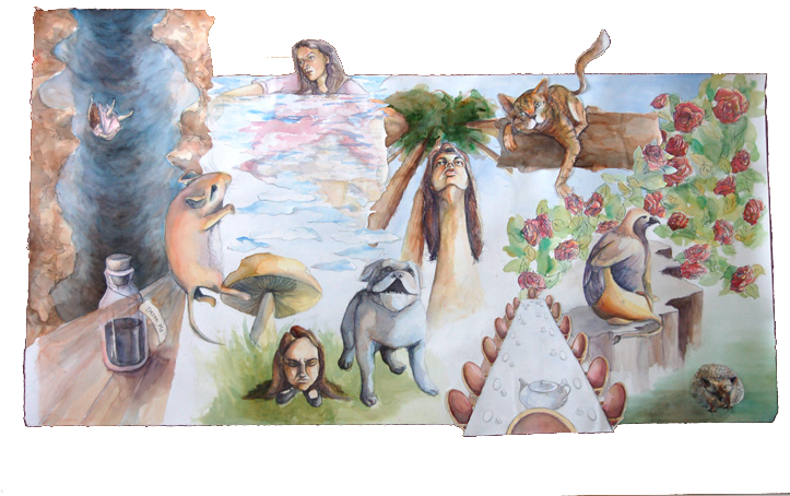 Wonderland - Watercolor Collage - Painting (722x480), Png Download