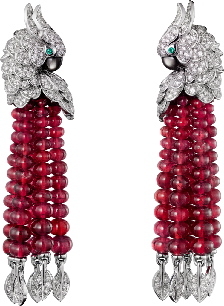 Les Oiseaux Libérés Earringswhite Gold, Rubies, Emeralds, - Cartier Ruby Red Earrings (750x1024), Png Download