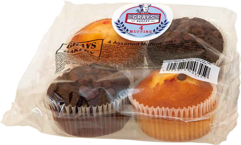 Grays 4 Assorted Muffins - Muffin (800x478), Png Download