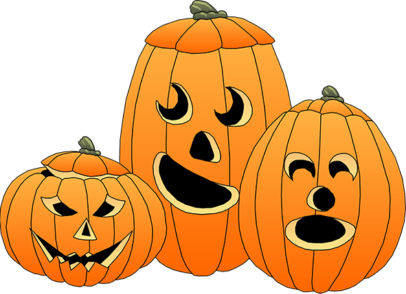 Three Pumpkins Carved For Halloween Png Black Cats - Halloween Card (591x429), Png Download