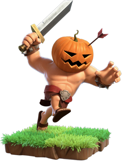 Leave It To The Barbarian To Use A Gourd As A Helmet - Clash Of Clans Pumpkin Barbarian (398x526), Png Download