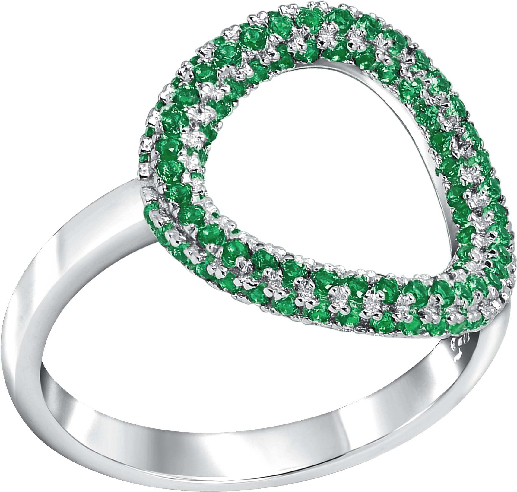 Hoop Sterling Silver Ring Pave Set With Emerald Colour - Tresor Paris Hoop Sterling Silver Ring Pave Set With (2000x2000), Png Download