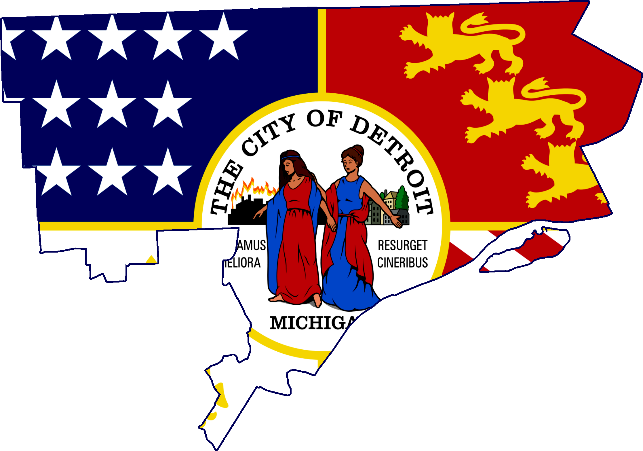 Flag Map Of Detroit - Worst American City Flags (2234x1566), Png Download
