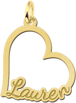 Gold Heart Shaped Name Pendant - Gold (800x560), Png Download