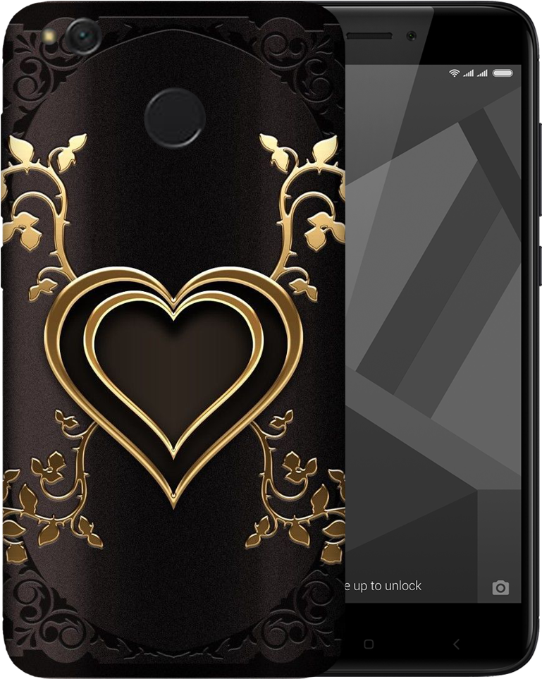 Double Golden Heart Printed Case Cover For Redmi 4 - Xiaomi Redmi 4x Dual Mag138 3gb/32gb 4g Lte Black (1000x1000), Png Download