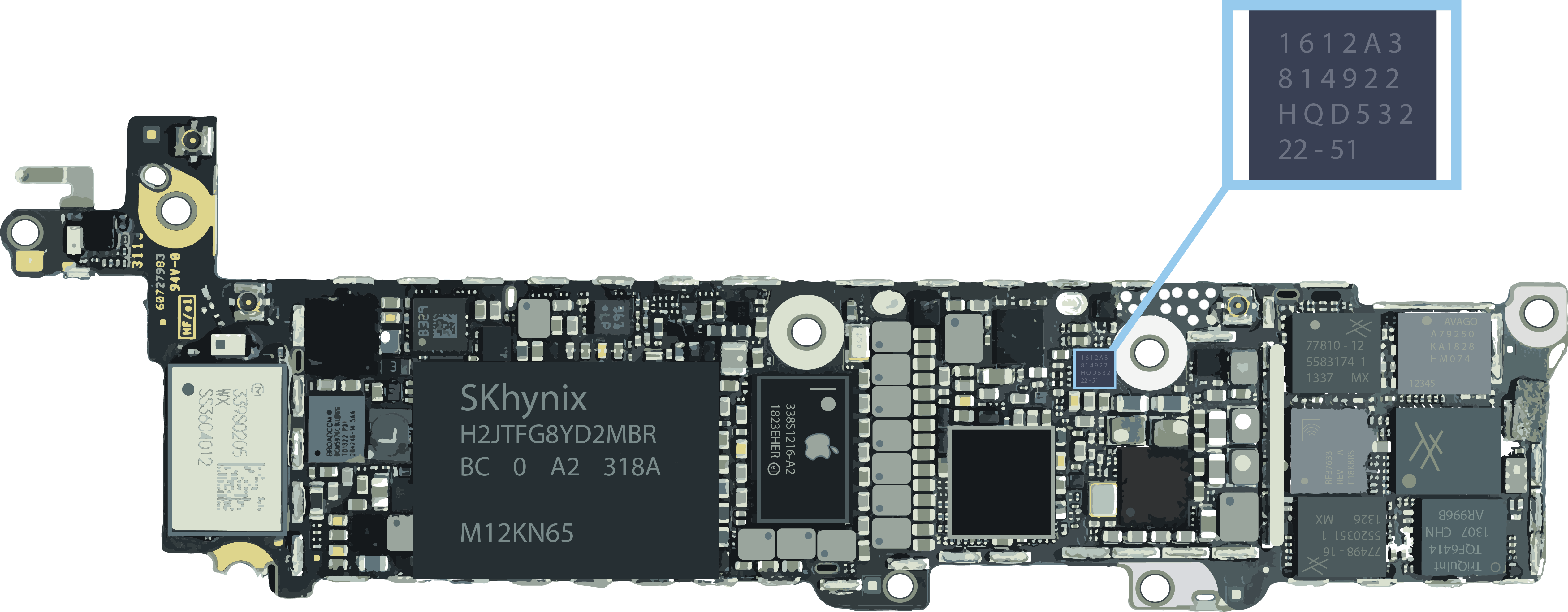 U2 Ic Chip From An Iphone - Iphone 6 U2 Chip (5067x1977), Png Download