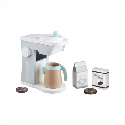 Wooden Coffee Maker Set In Grey - Kids Concept Toy Coffee Maker Set White (416x477), Png Download