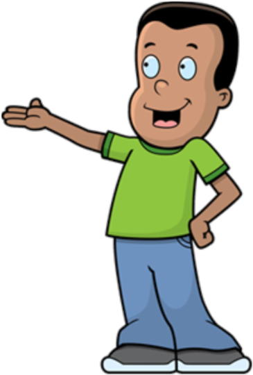 Boy With Green Shirt - Boy Presenting (420x595), Png Download