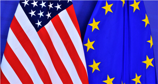 N Eu Flag American Flag - Eu Us Relations (948x345), Png Download