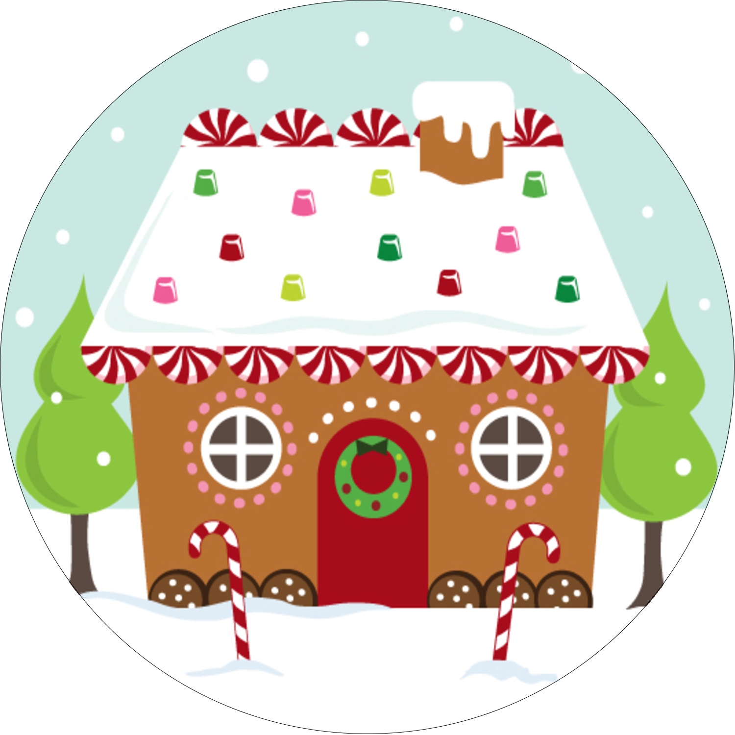 Download Christmas Round Labels - Gingerbread House - Full Size PNG ...
