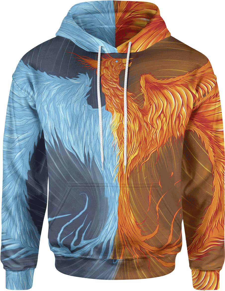 Fire & Ice Phoenix Unisex Hoodie - Phoenix Ice Fire (1200x1200), Png Download