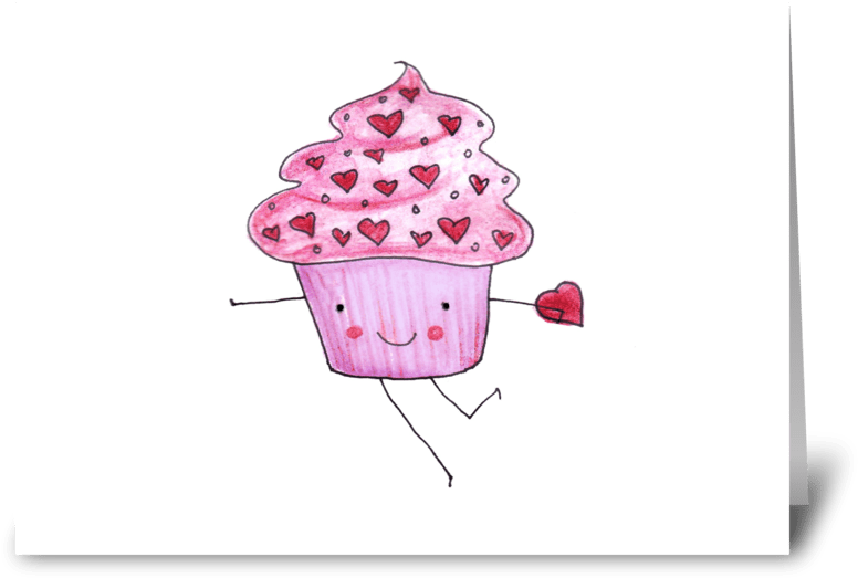 Pink Cupcake Valentine Greeting Card - Ice Cream (848x698), Png Download