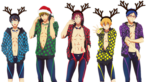 Christmas Santa Hat Transparent Antlers Free Makoto - Iwatobi Swim Club Christmas (500x303), Png Download