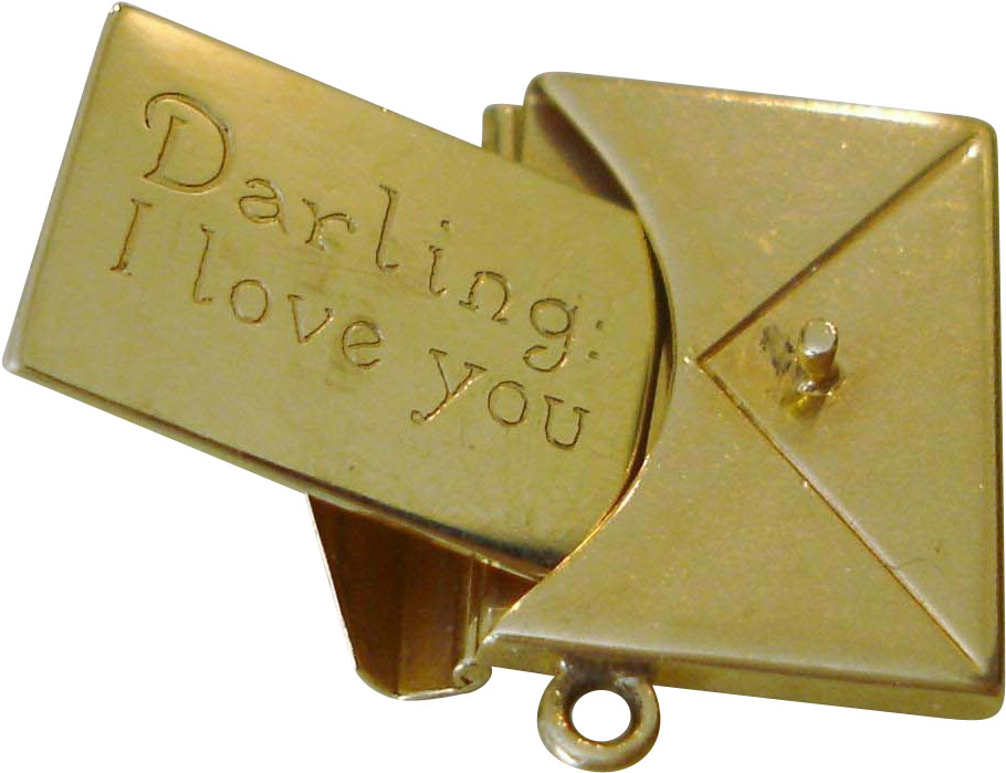 14k Gold Vintage Love Letter Charm "darling I Love - Love (909x909), Png Download