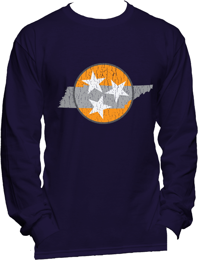 Tri Star Orange Mens Long Sleeve T Shirt - Navy Blue Long Sleeve Tee (1000x1000), Png Download