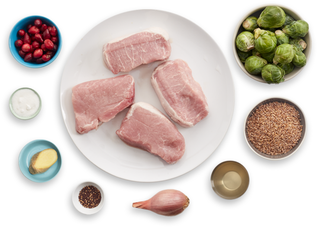 Seared Pork Chops With Farro, Brussels Sprouts & Cranberry - Pork Chop (700x477), Png Download
