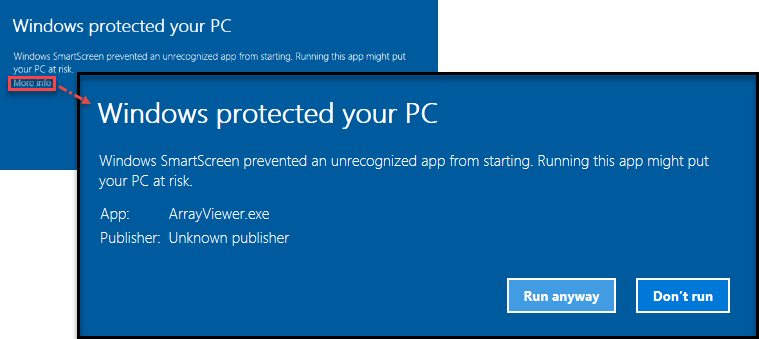 Arrayviewer Installation Blocked - Windows Protected Your Pc After Run Anyway (759x339), Png Download