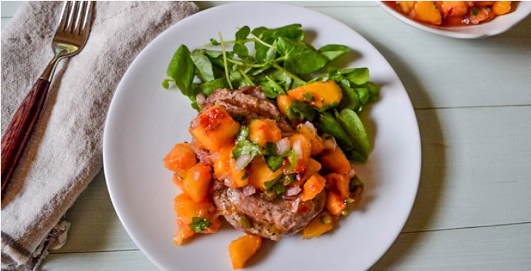 Grilled Pork Chops With Peach And Jalapeno Salsa - 2b Mindset Portion Plates (773x539), Png Download