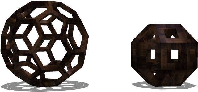Truncated Icosahedron And Rhombicuboctahedron - Hardwood (654x330), Png Download