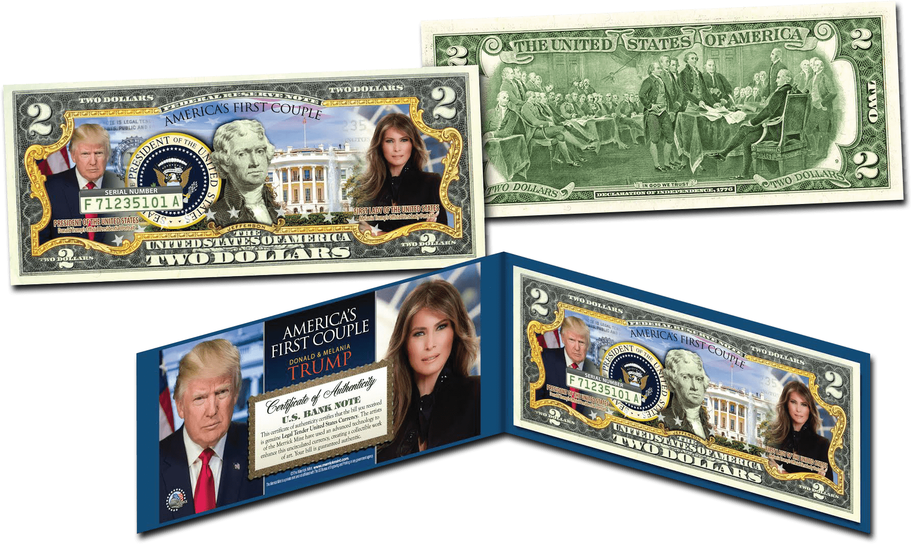 Donald & Melania Trump First Couple Legal Tender $2 - Donald Trump 2 Dollar Bill (1844x1106), Png Download